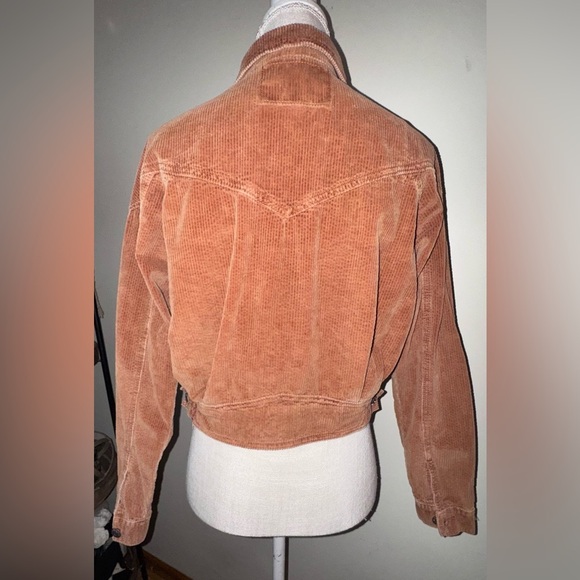 American Eagle Small Crop Top Jacket Corduroy Burnt Sienna Button Collar Sz XS - Picture 3 of 7